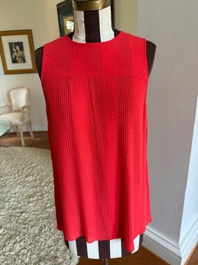 MICHAEL Michael Kors Women's Pleated Plisse Tank Semi-Sheer Orange Medium